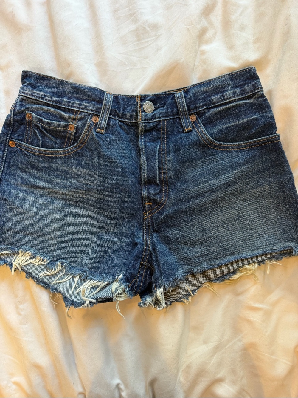 Levi's 501 Blue Distressed Frayed Hem Denim Shorts